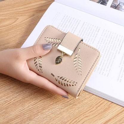 Elegant PU Leather Long Wallet with Golden Leaf Design