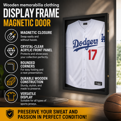 Wooden Memorial Jersey Display Frame (Magnetic Door) – Keep Your Sweat & Love In Perfect Condition!