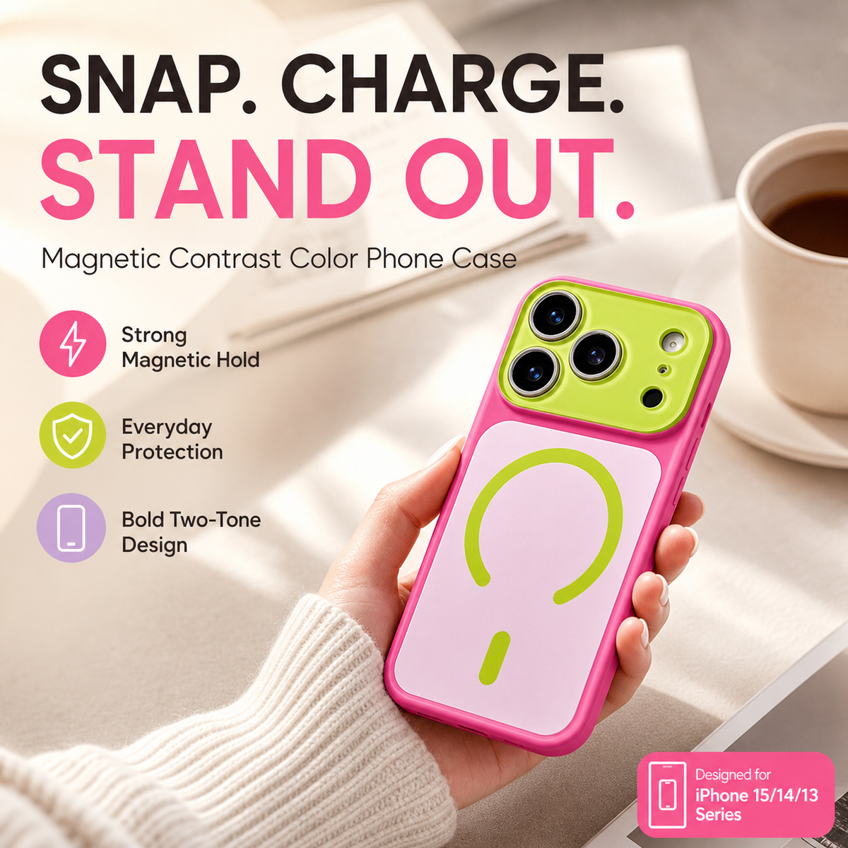 SUMMER HOT SALE50K+ SOLD!Trendy iPhone Case Hot Sale | Dopamine Color Block Phone Case – Ultra-Slim Matte Hard PC Cover