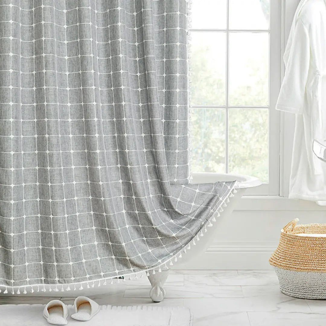 LINENCOVE Bohemian Linen Shower Curtain with Tassels & Waterproof Fabric