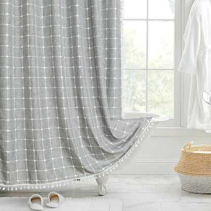 LINENCOVE Bohemian Linen Shower Curtain with Tassels & Waterproof Fabric