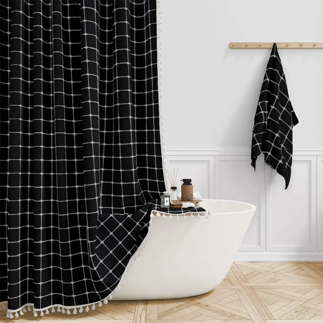 LINENCOVE Bohemian Linen Shower Curtain with Tassels & Waterproof Fabric