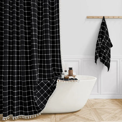 LINENCOVE Bohemian Linen Shower Curtain with Tassels & Waterproof Fabric