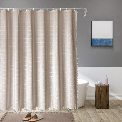 LINENCOVE Bohemian Linen Shower Curtain with Tassels & Waterproof Fabric