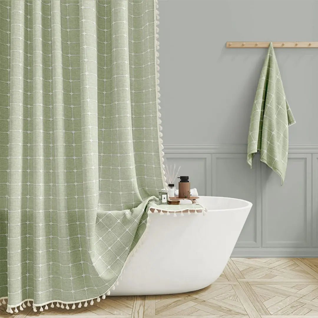 LINENCOVE Bohemian Linen Shower Curtain with Tassels & Waterproof Fabric