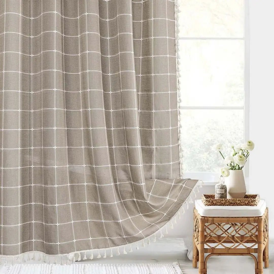 LINENCOVE Bohemian Linen Shower Curtain with Tassels & Waterproof Fabric