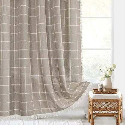 LINENCOVE Bohemian Linen Shower Curtain with Tassels & Waterproof Fabric