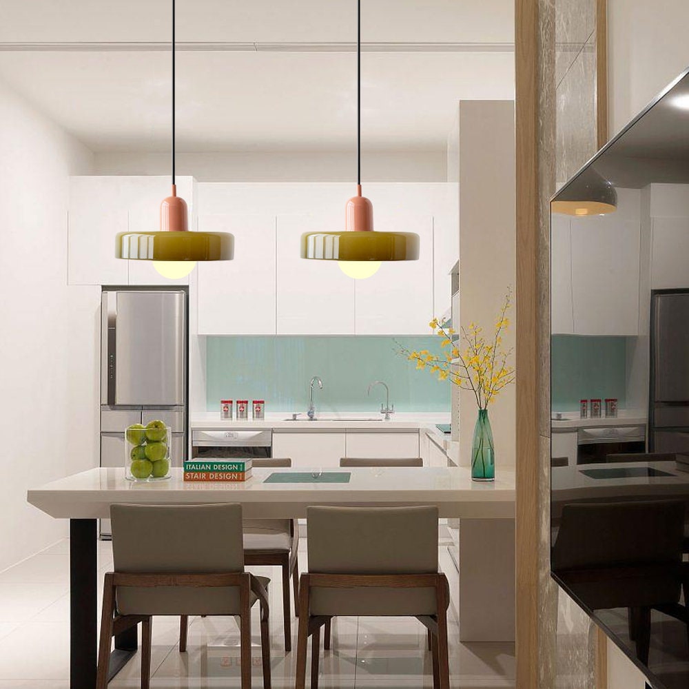 Liora Bauhaus Colored Glass Pendant Light With Adjustable Height