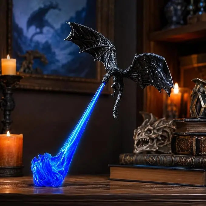 Dragon Flame Book Nook with Light | 3D Printed Mystical Dragon Bookshelf Decor