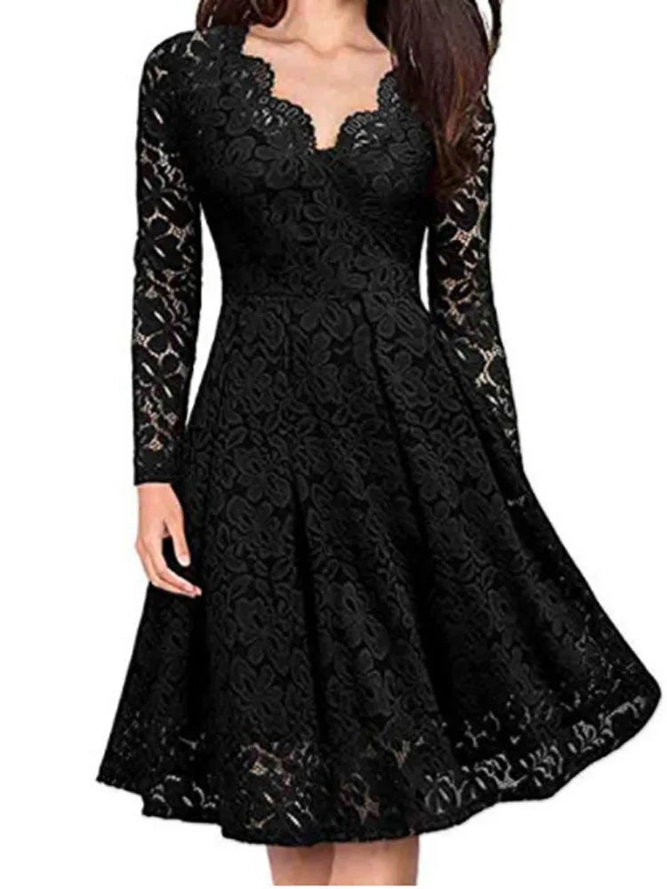 Long Sleeve Slash Neck Lace Dress