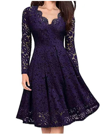 Long Sleeve Slash Neck Lace Dress