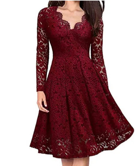 Long Sleeve Slash Neck Lace Dress