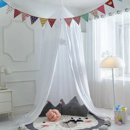 LumaNest Kids Bed Canopy With Tassels In White Pink Grey