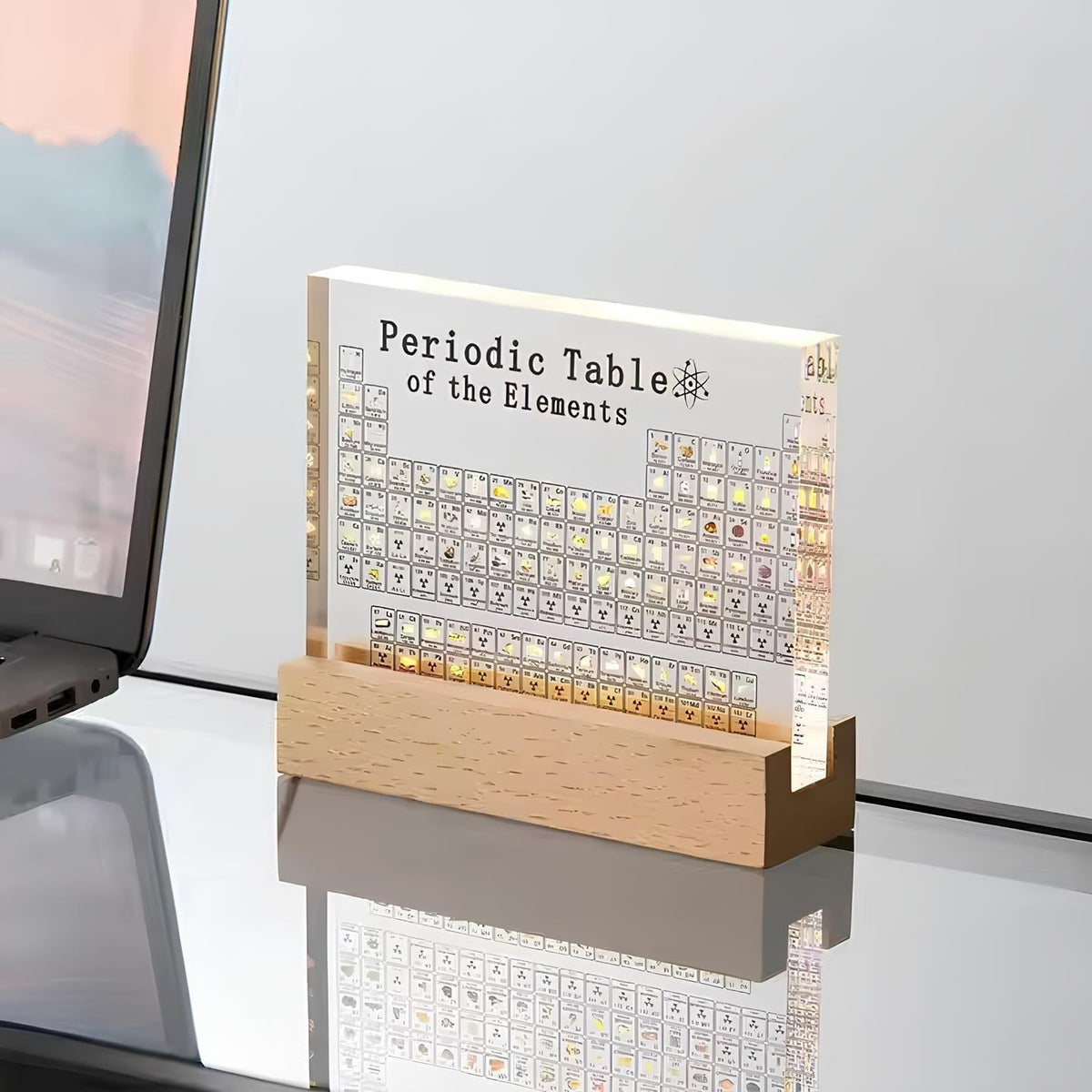 Illuminated Periodic Table with Real Elements