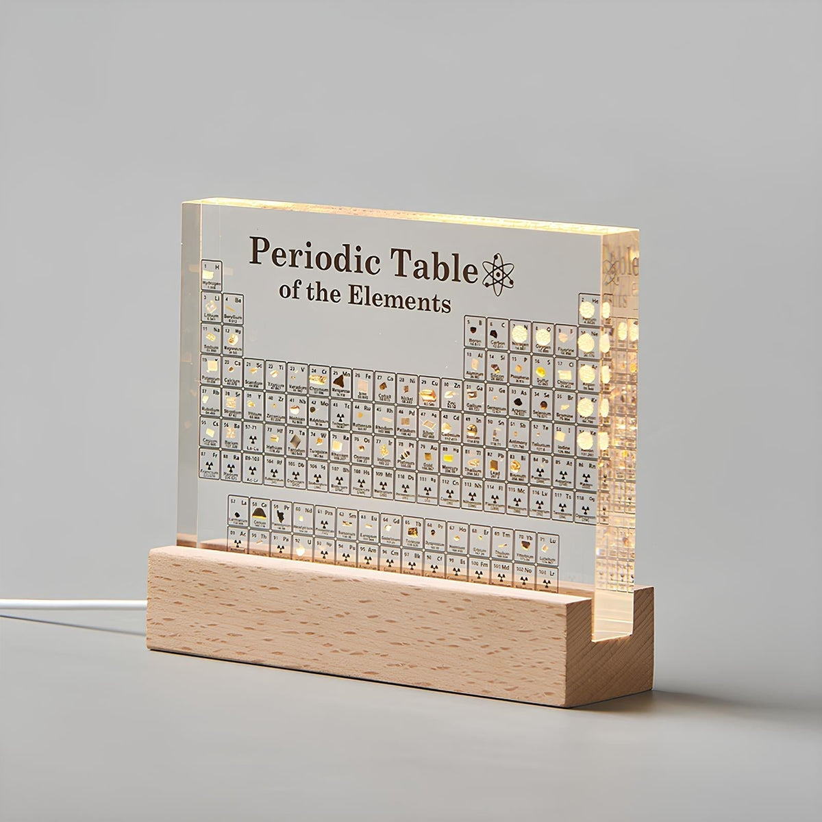 Illuminated Periodic Table with Real Elements