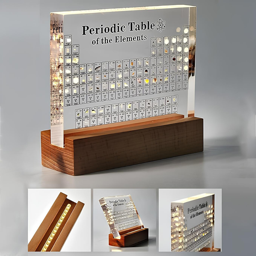 Illuminated Periodic Table with Real Elements