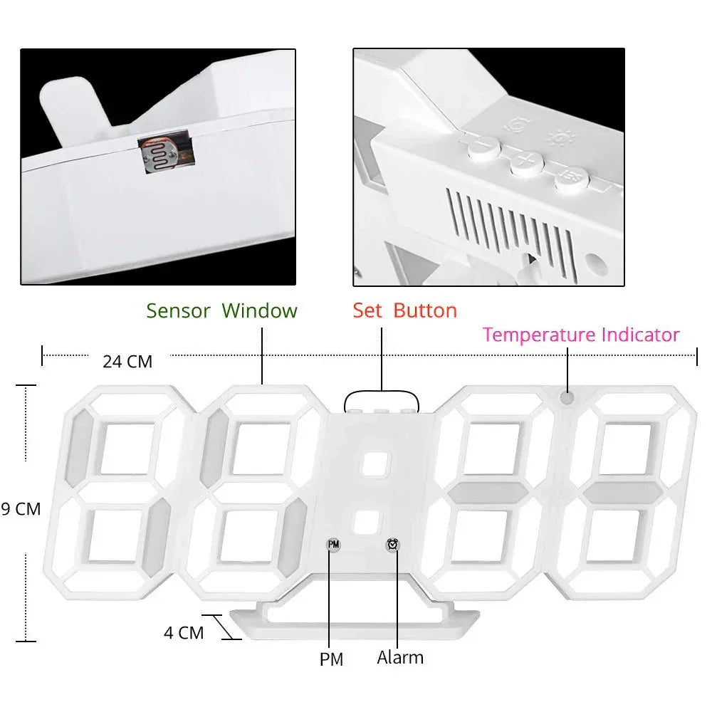 3D LED Digital Wall Clock - Modern, Dimmable Light Display