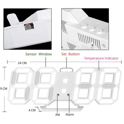 3D LED Digital Wall Clock - Modern, Dimmable Light Display
