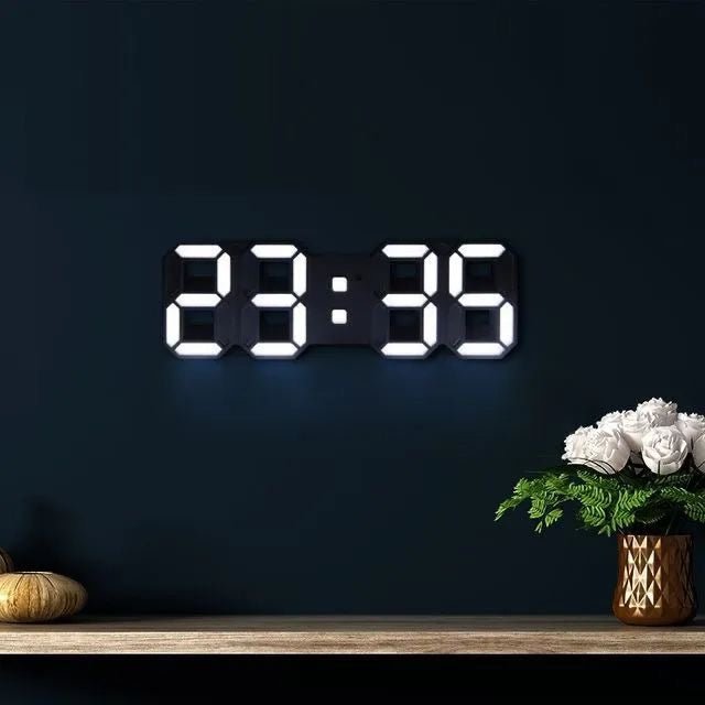 3D LED Digital Wall Clock - Modern, Dimmable Light Display