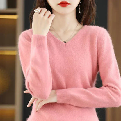LunaWeave Women's Slim Fit V-Neck Cashmere Sweater