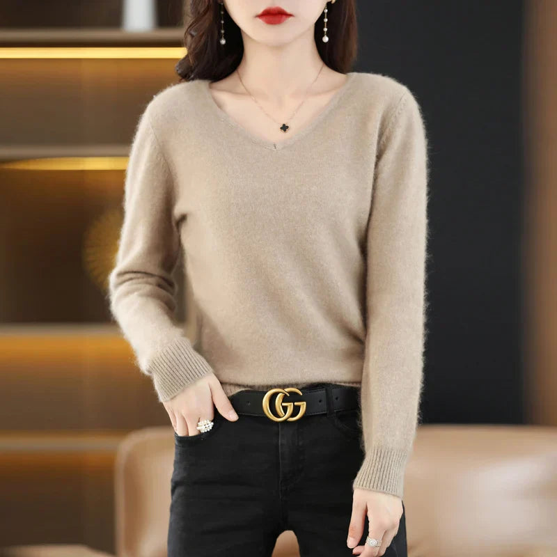 LunaWeave Women's Slim Fit V-Neck Cashmere Sweater