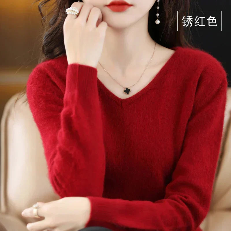 LunaWeave Women's Slim Fit V-Neck Cashmere Sweater