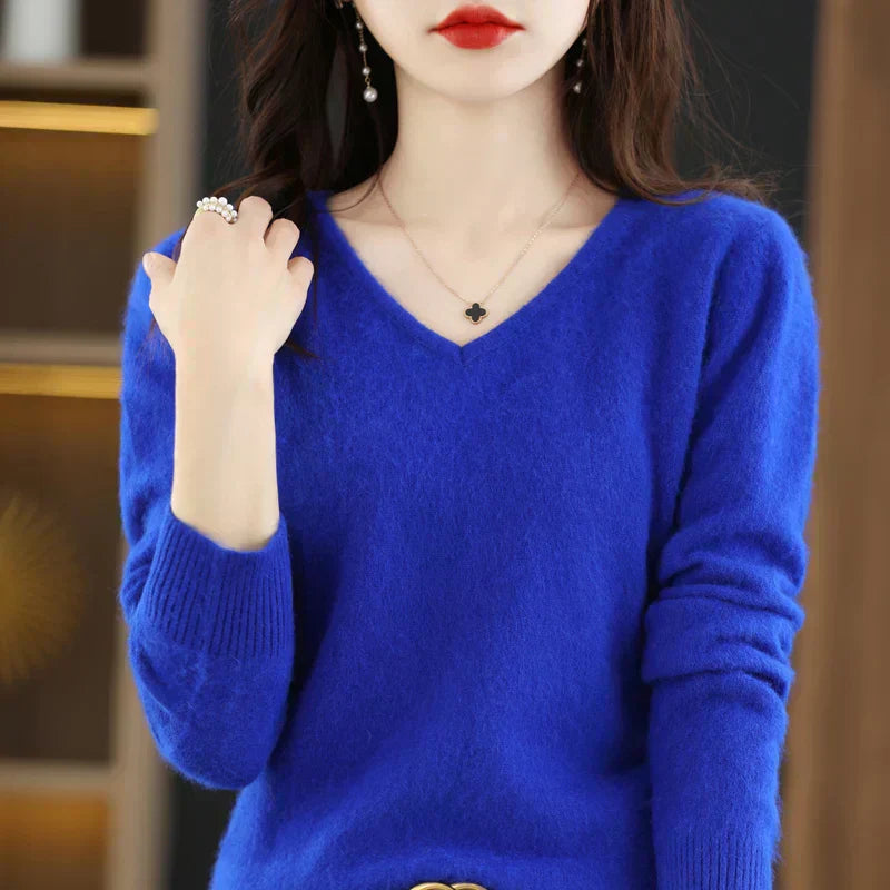 LunaWeave Women's Slim Fit V-Neck Cashmere Sweater