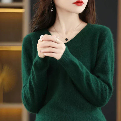 LunaWeave Women's Slim Fit V-Neck Cashmere Sweater