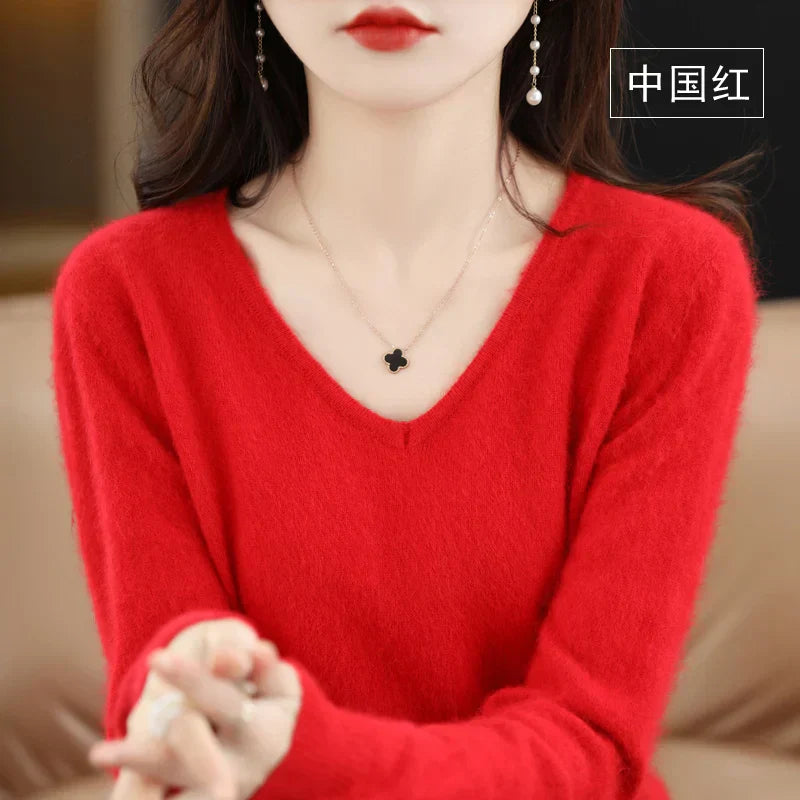 LunaWeave Women's Slim Fit V-Neck Cashmere Sweater