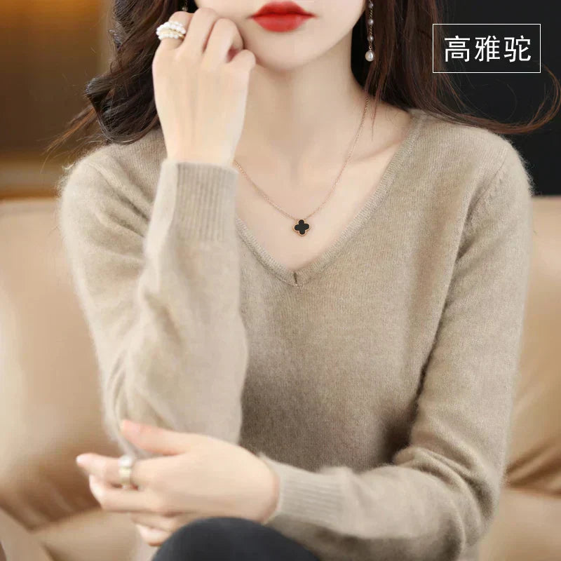 LunaWeave Women's Slim Fit V-Neck Cashmere Sweater