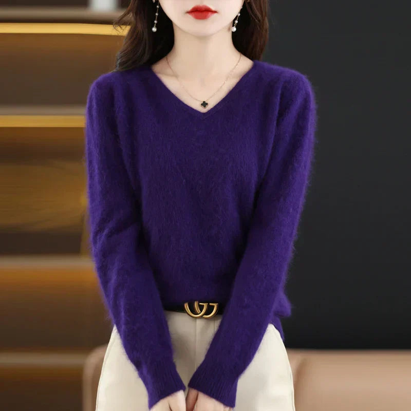 LunaWeave Women's Slim Fit V-Neck Cashmere Sweater
