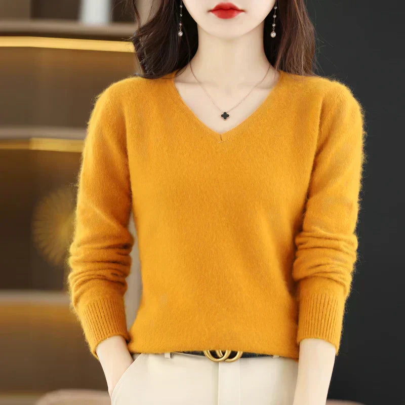 LunaWeave Women's Slim Fit V-Neck Cashmere Sweater