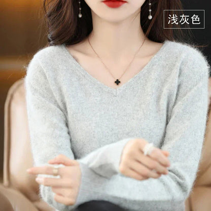 LunaWeave Women's Slim Fit V-Neck Cashmere Sweater