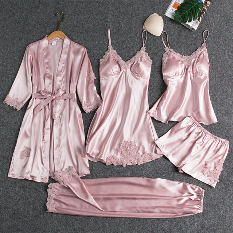 Women's Elegant Satin Lace Pajama Set