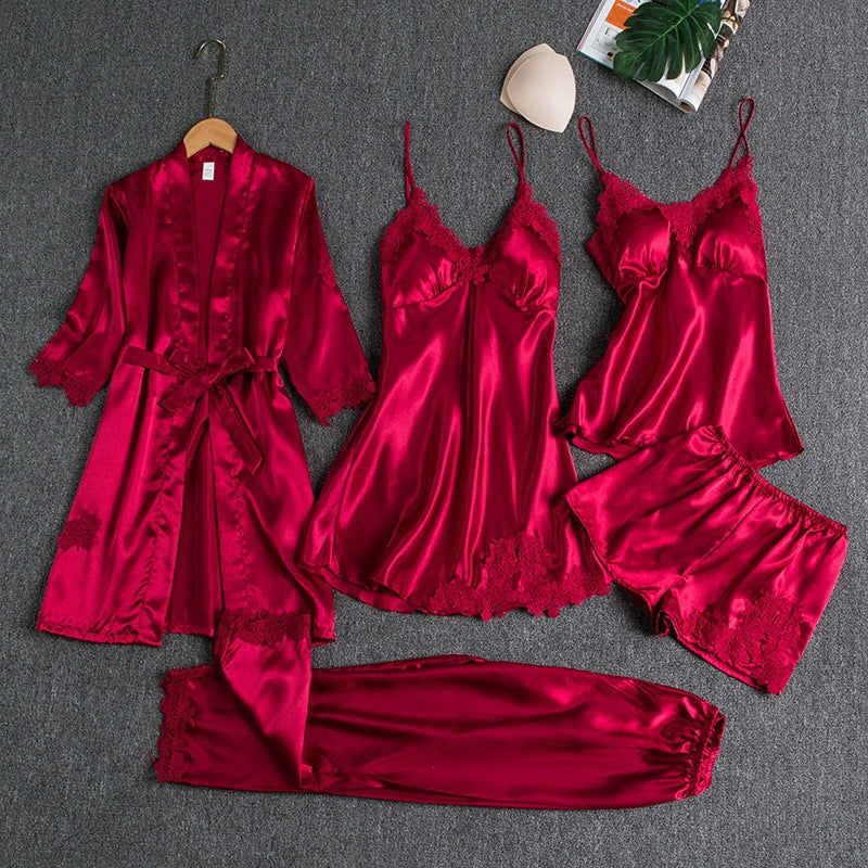 Women's Elegant Satin Lace Pajama Set
