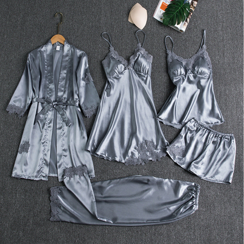 Women's Elegant Satin Lace Pajama Set