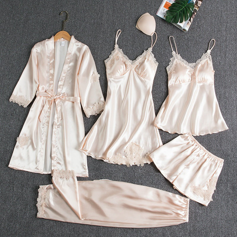 Women's Elegant Satin Lace Pajama Set