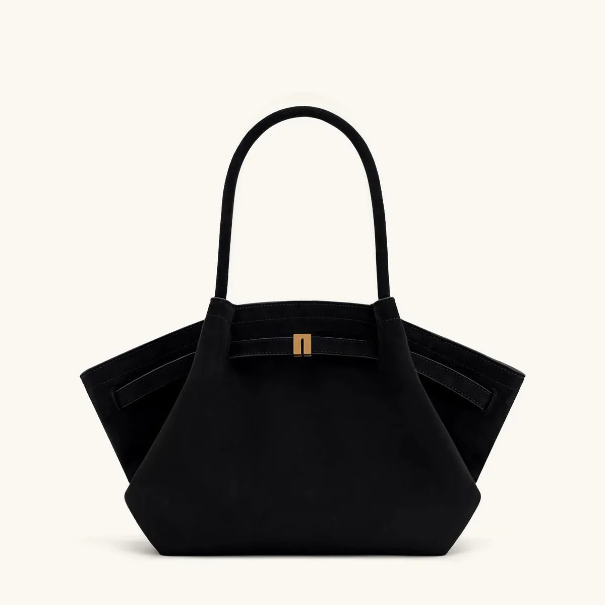 Elegant Black Faux Suede Shoulder Tote - Spacious & Stylish
