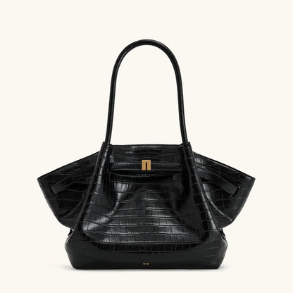 Elegant Black Faux Suede Shoulder Tote - Spacious & Stylish