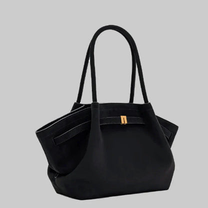 Elegant Black Faux Suede Shoulder Tote - Spacious & Stylish