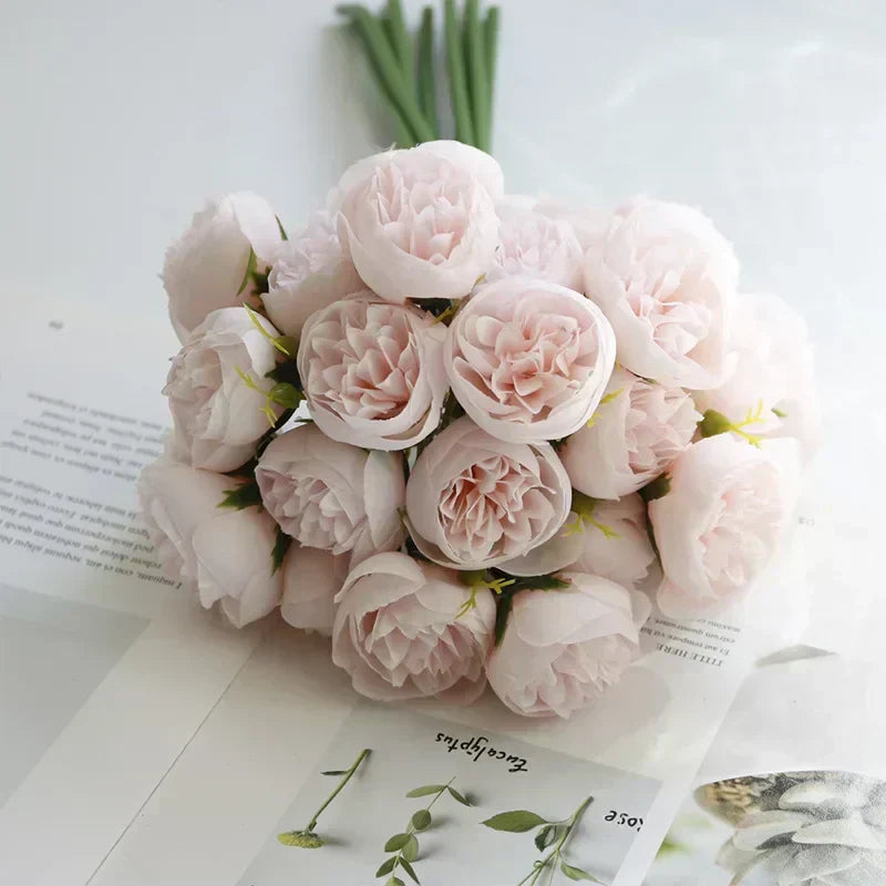 27 Realistic Silk Peony Blooms in Soft, Romantic Shades