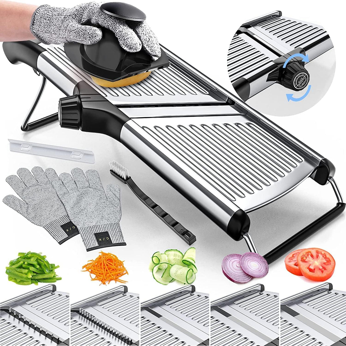 Adjustable Mandoline Slicer with Safety Gloves