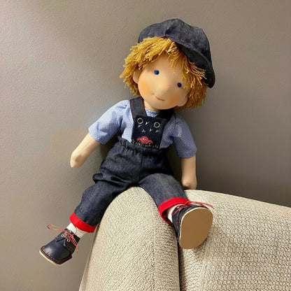 MELLOMINA – Handmade Waldorf doll made of pure cotton with 30 cm tall, soft body for children