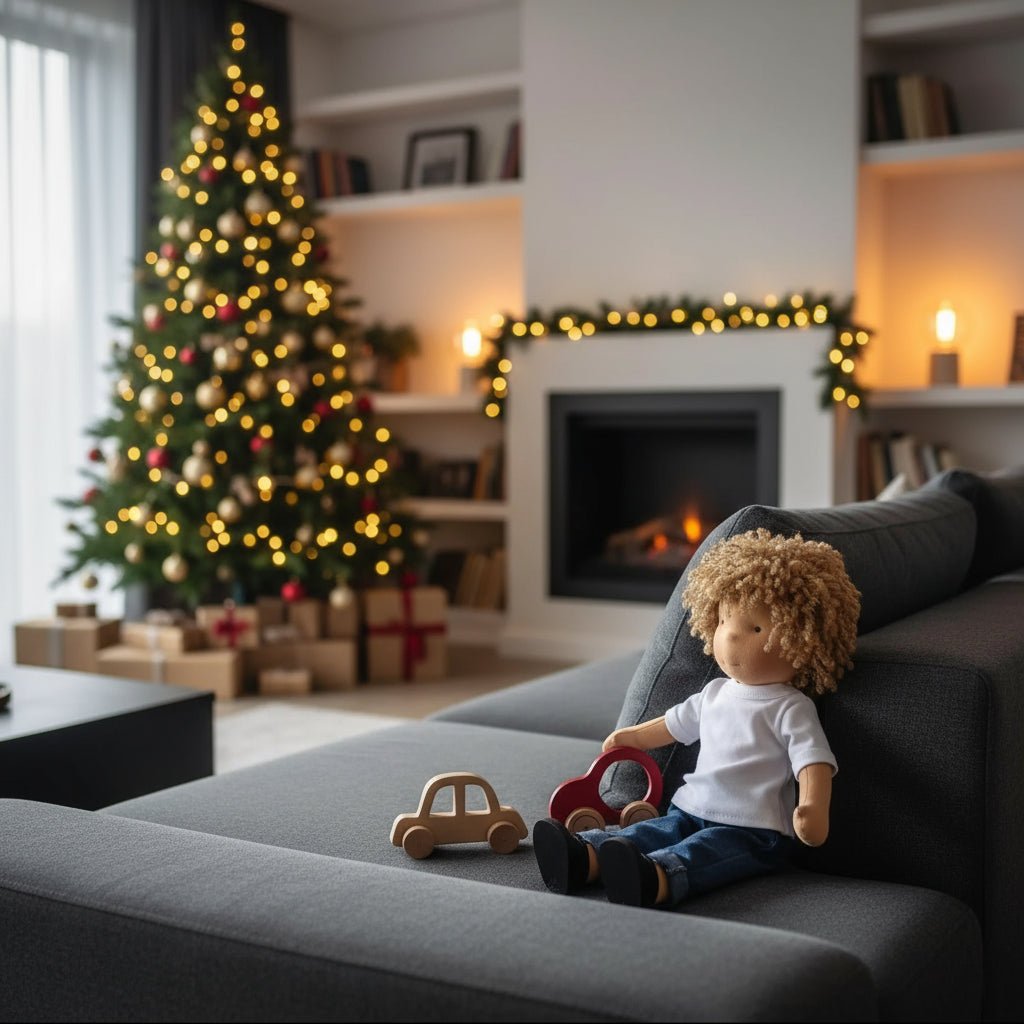 MELLOMINA – Handmade Waldorf doll made of pure cotton with 30 cm tall, soft body for children
