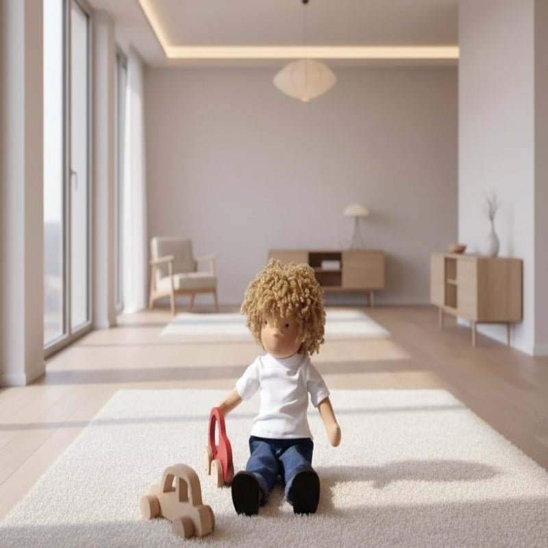 MELLOMINA – Handmade Waldorf doll made of pure cotton with 30 cm tall, soft body for children