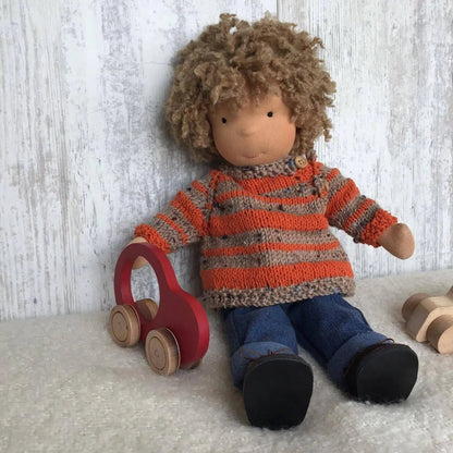 MELLOMINA – Handmade Waldorf doll made of pure cotton with 30 cm tall, soft body for children