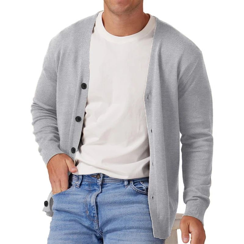 Men's Casual Long-Sleeved V-Neck Knit Cardigan