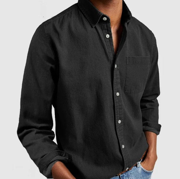 Men's Classic Denim-Style Button-Up Shirt
