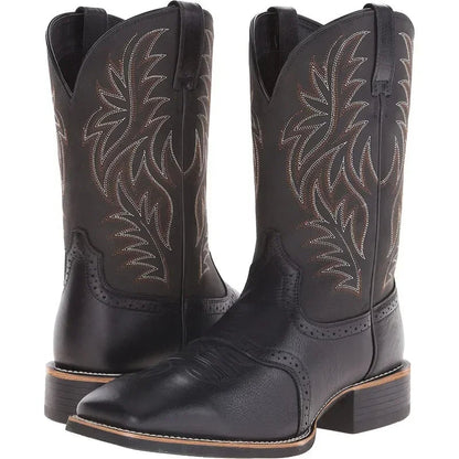 Men's Retro Embroidered Leather Cowboy Boots