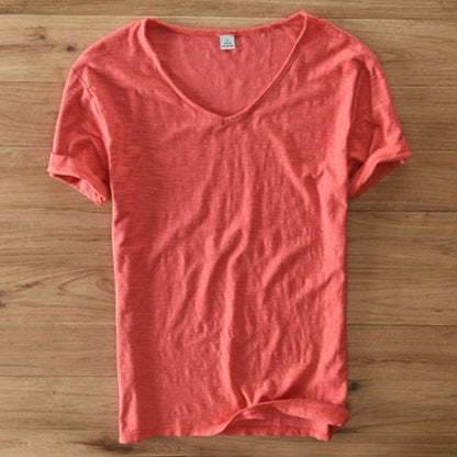Men's V-neck Linen Cotton Shirt